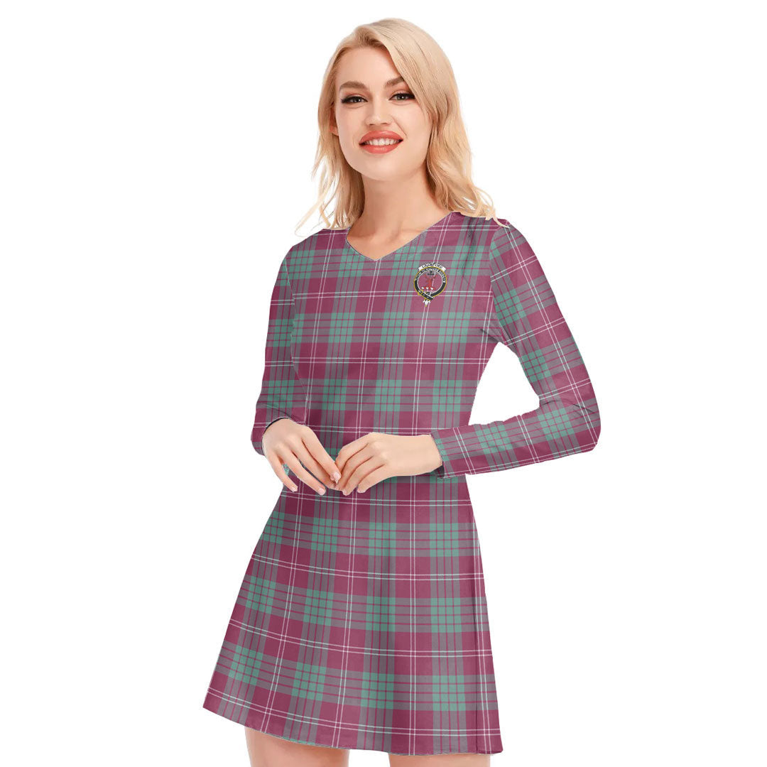 Crawford Ancient Tartan Crest V-neck Long Sleeve Dress