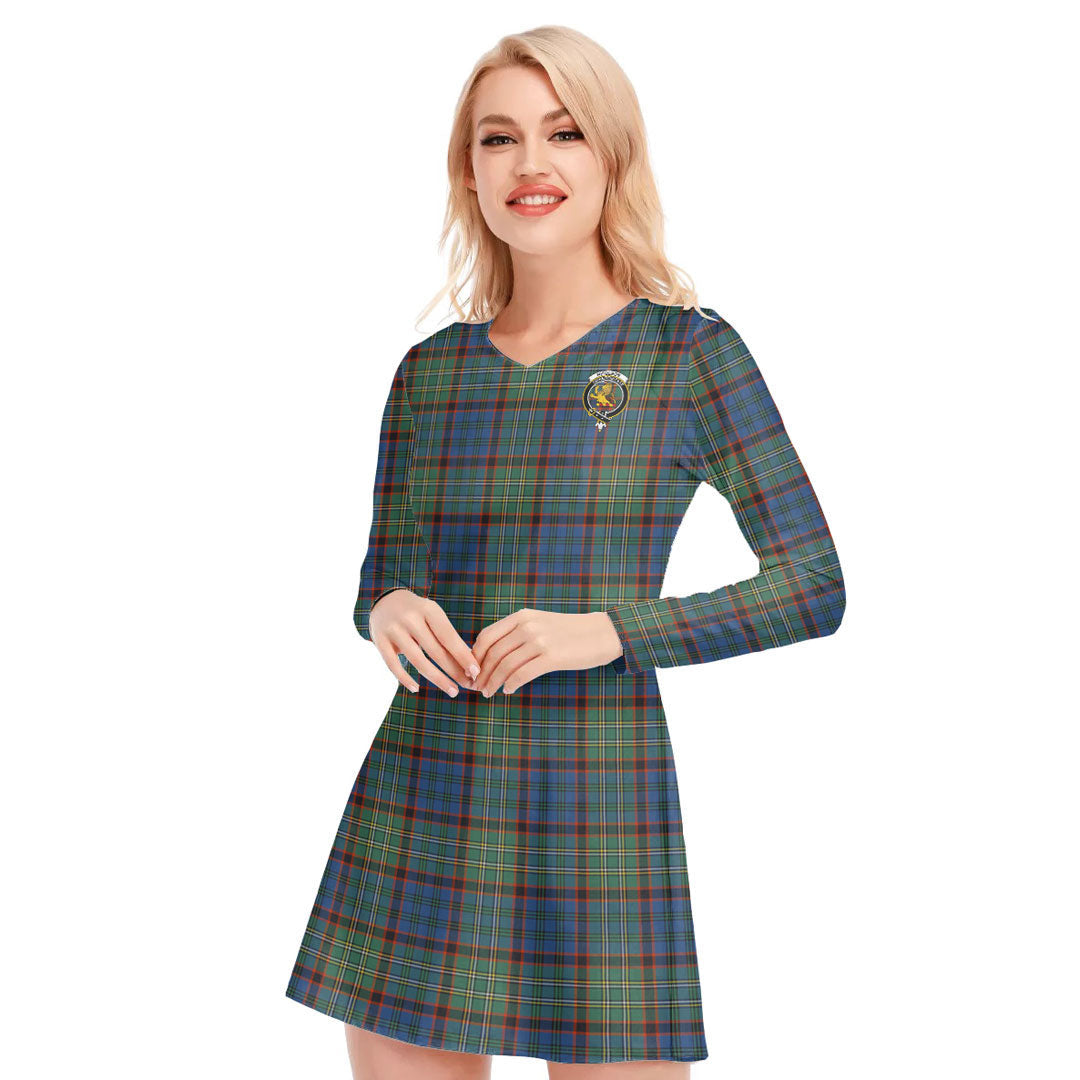 Nicolson Hunting Ancient Tartan Crest V-neck Long Sleeve Dress