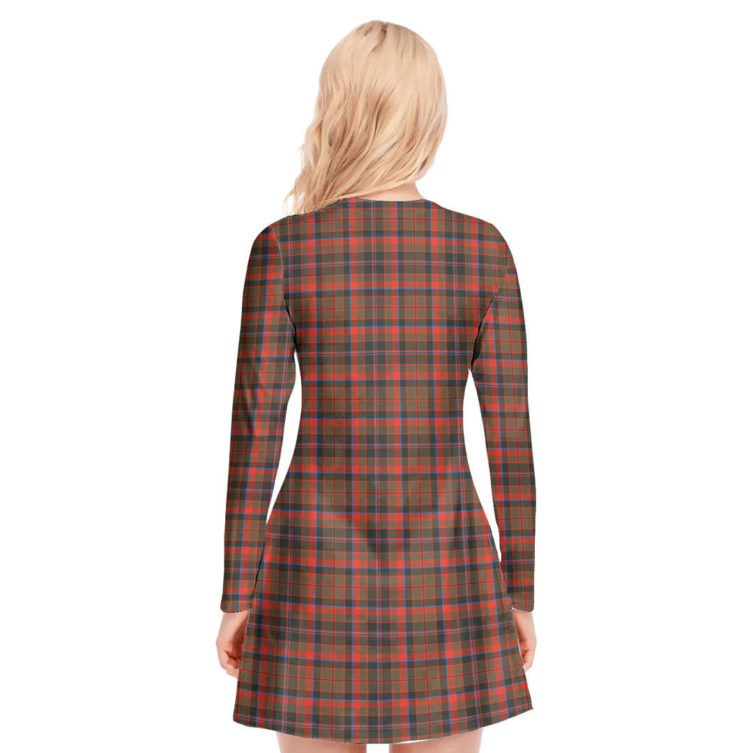 Cumming Hunting Weathered Tartan Crest V-neck Long Sleeve Dress