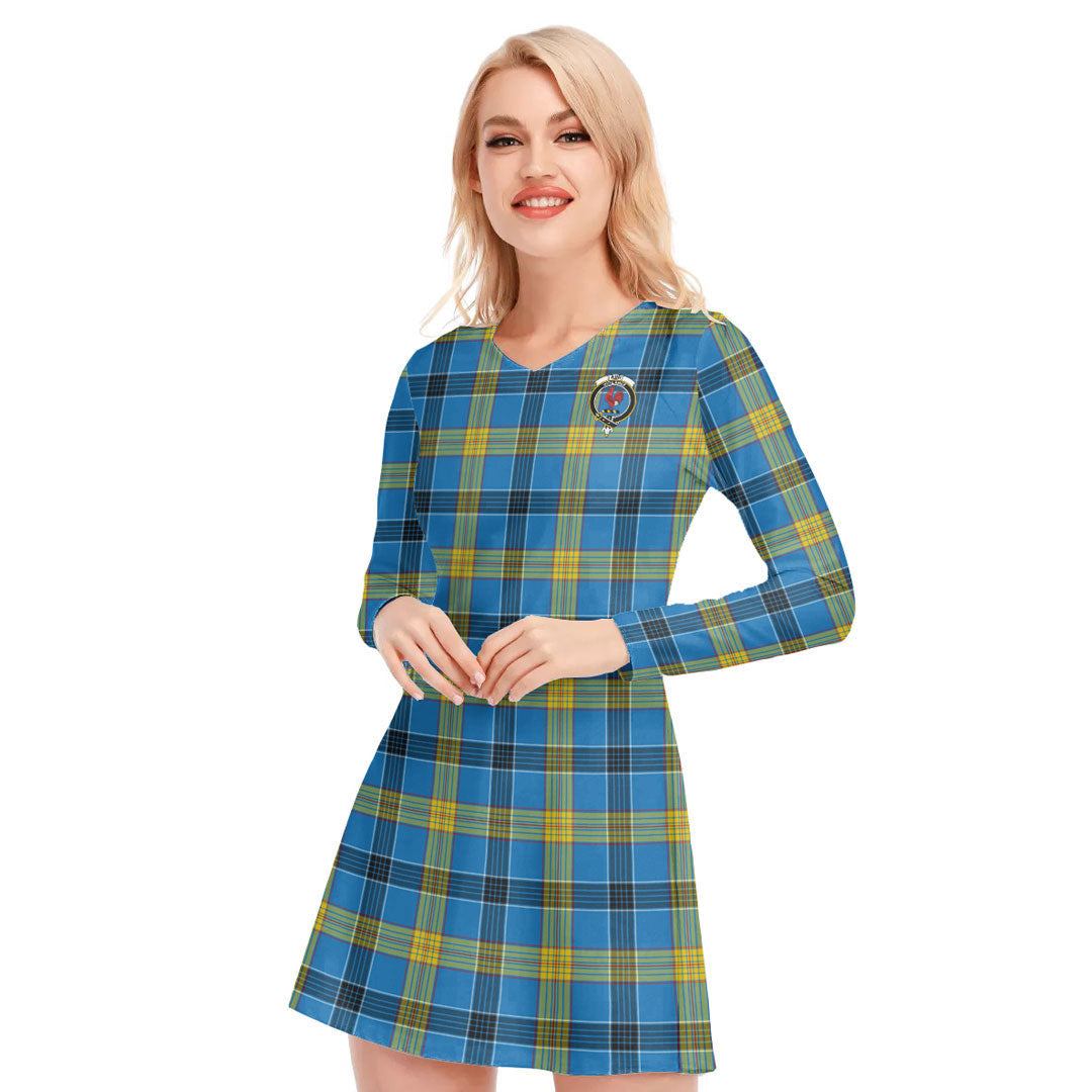 Laing Tartan Crest V-neck Long Sleeve Dress