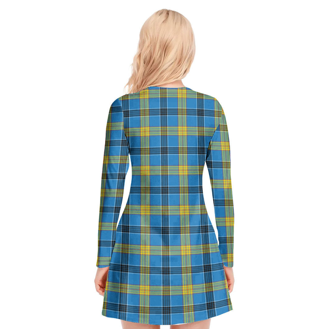 Laing Tartan Crest V-neck Long Sleeve Dress