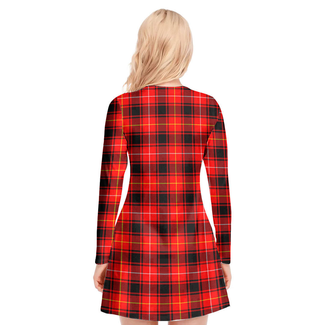 MacIver Modern Tartan Crest V-neck Long Sleeve Dress