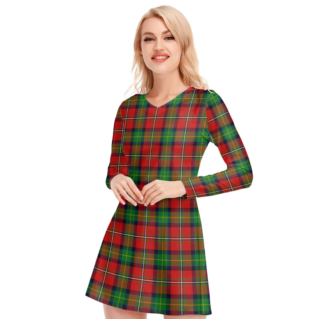 Boyd Modern Tartan Plaid V-neck Long Sleeve Dress