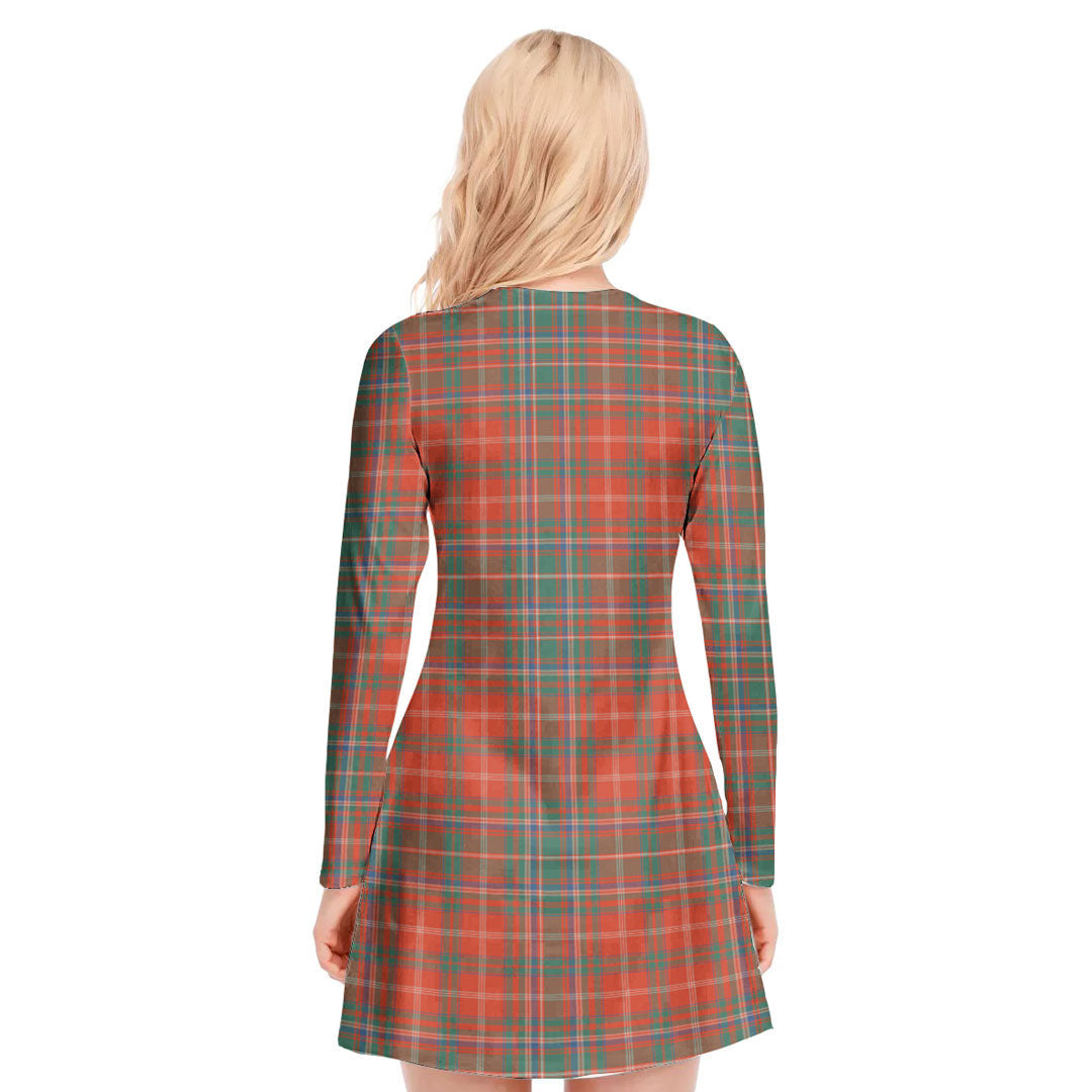 MacDougall Ancient Tartan Crest V-neck Long Sleeve Dress