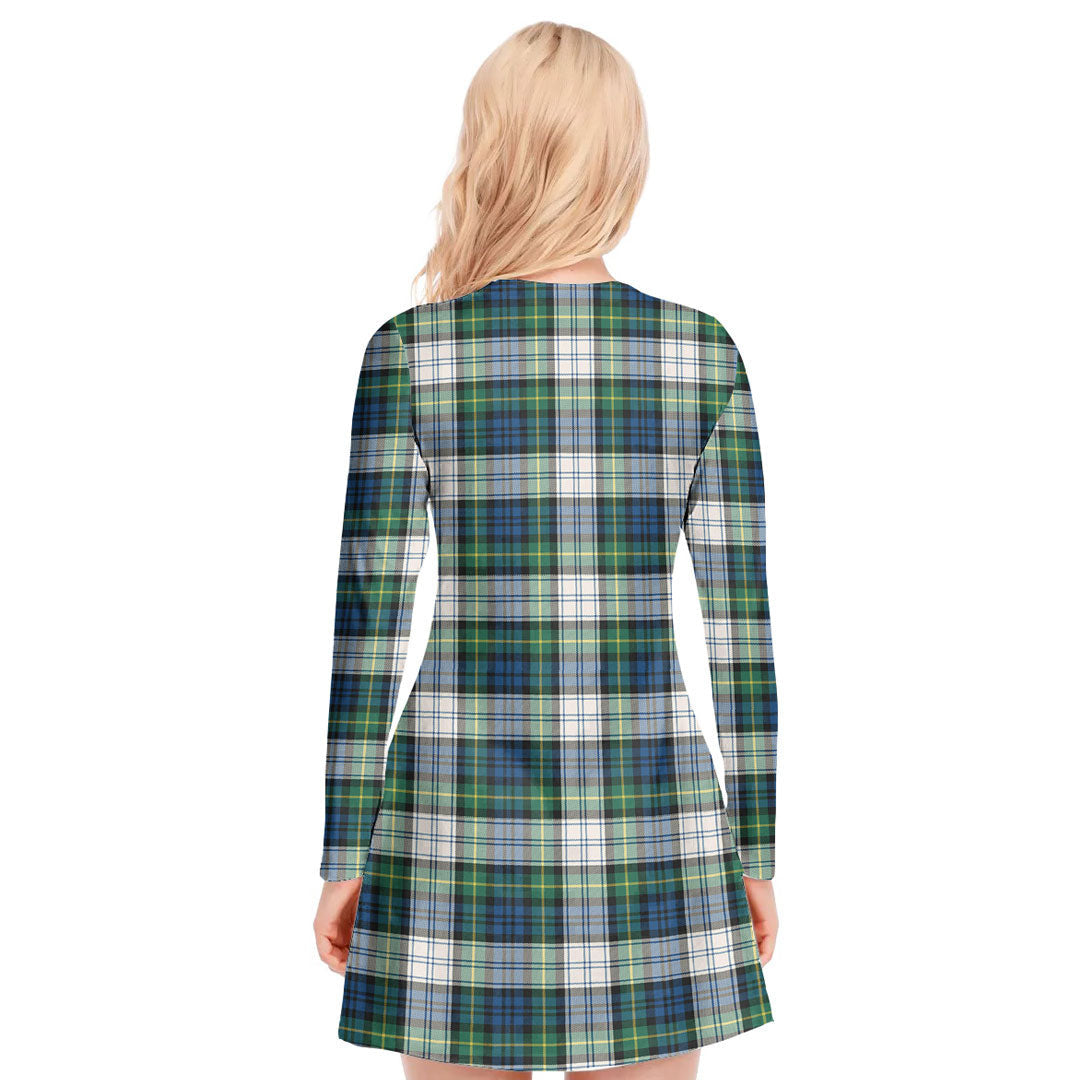 Gordon Dress Ancient Tartan Plaid V-neck Long Sleeve Dress