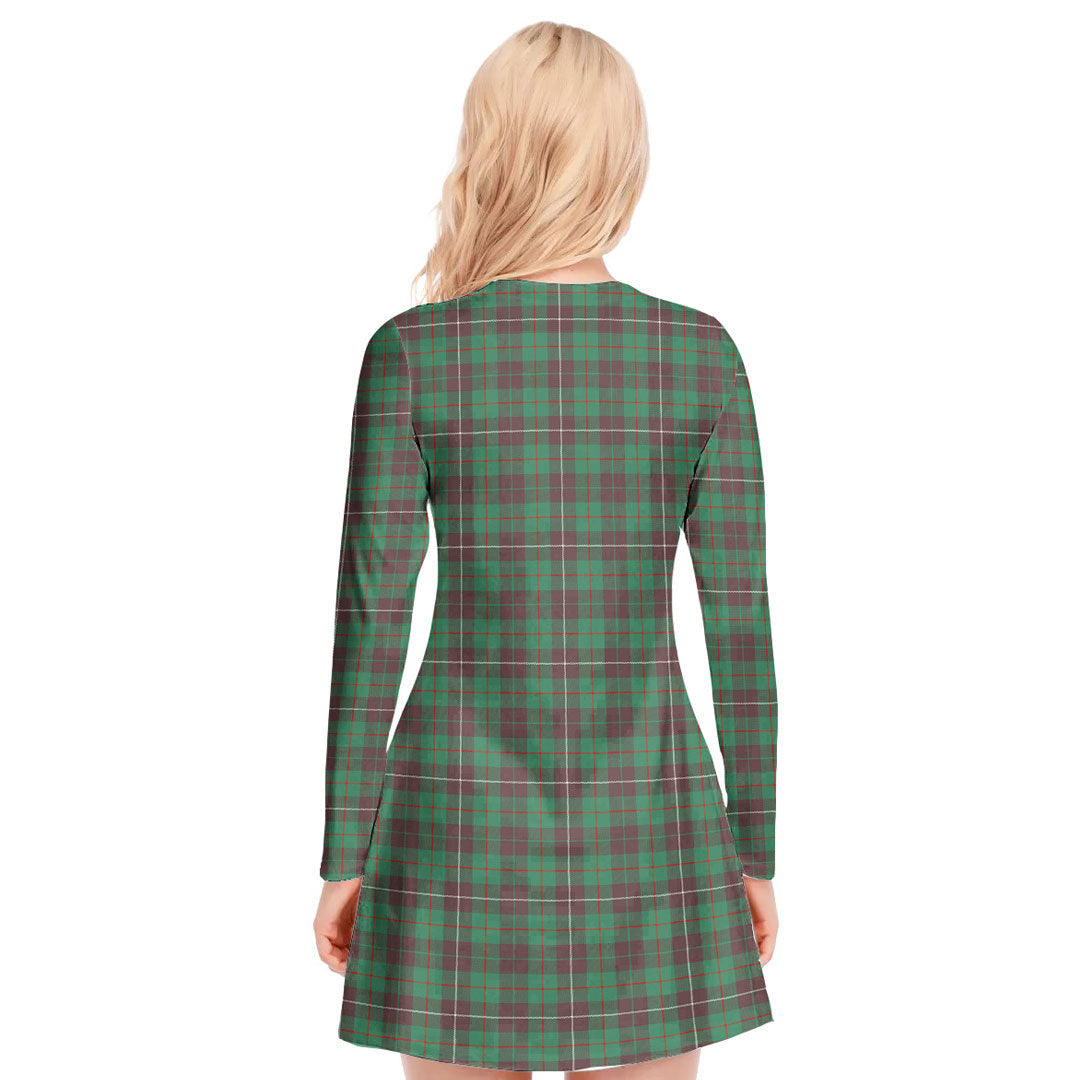 MacKinnon Hunting Ancient Tartan Plaid V-neck Long Sleeve Dress