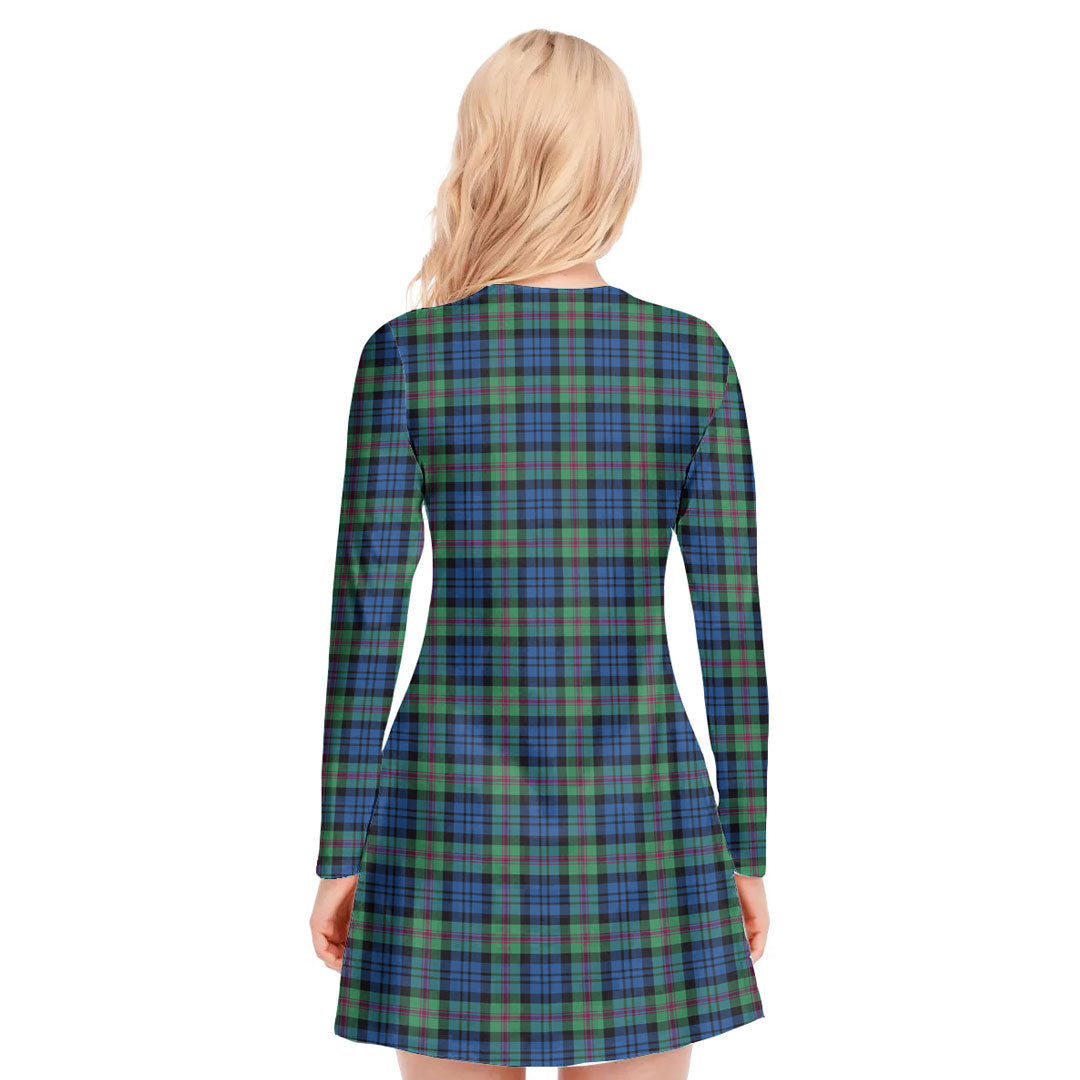 Baird Ancient Tartan Crest V-neck Long Sleeve Dress