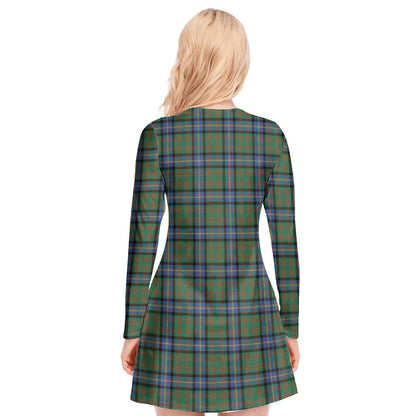 Cochrane Ancient Tartan Plaid V-neck Long Sleeve Dress