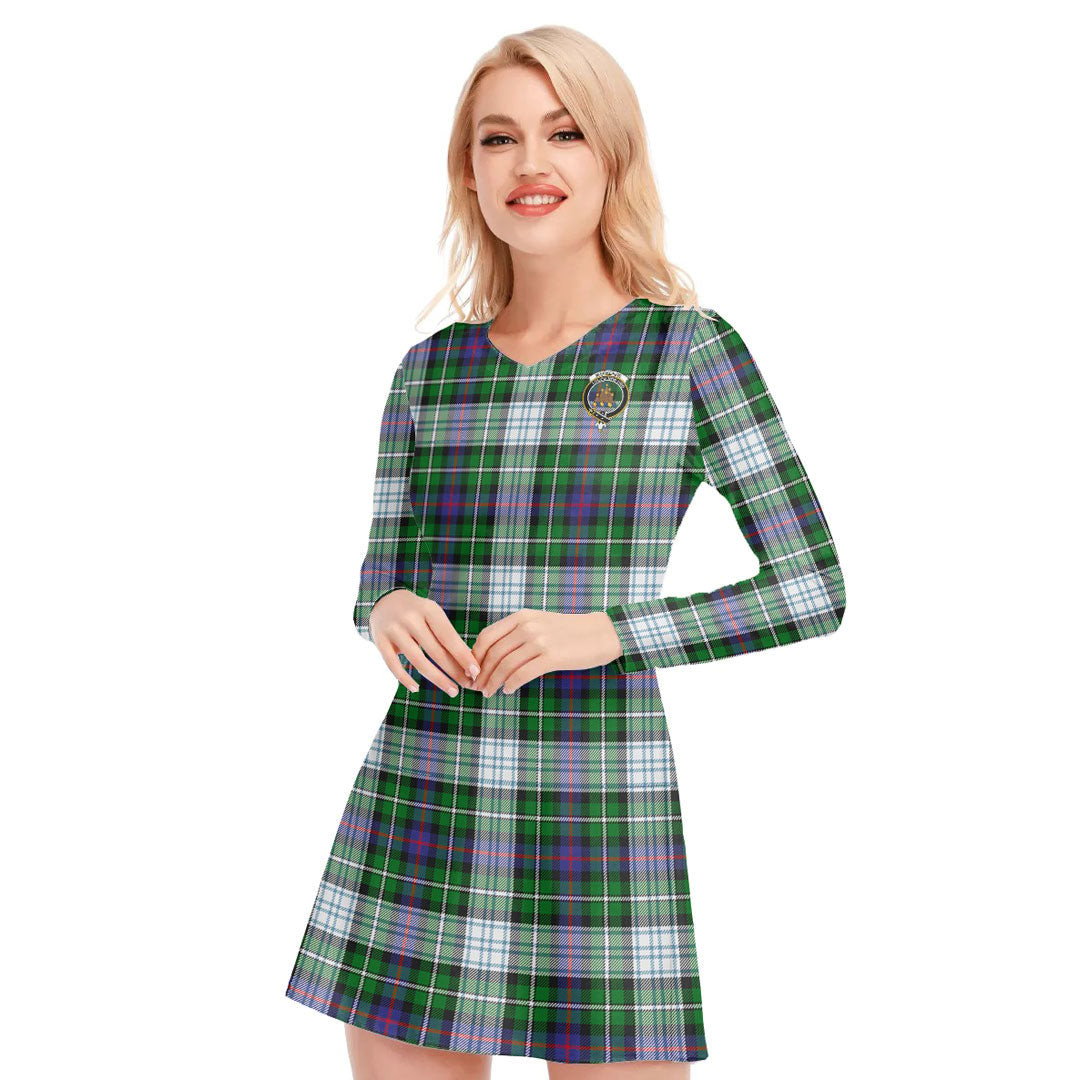 MacKenzie Dress Modern Tartan Crest V-neck Long Sleeve Dress