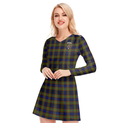 Clelland Modern Tartan Crest V-neck Long Sleeve Dress