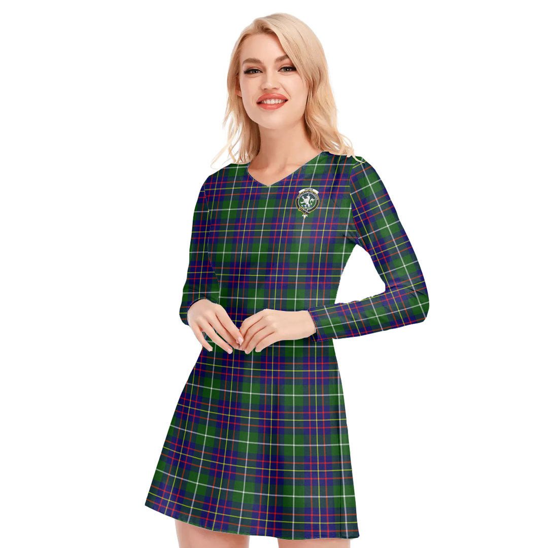 Inglis Modern Tartan Crest V-neck Long Sleeve Dress