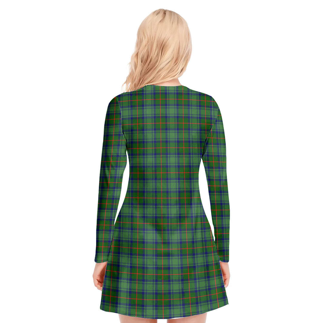 Cranstoun Tartan Crest V-neck Long Sleeve Dress