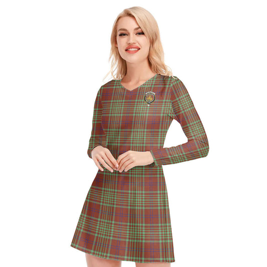 MacGillivray Hunting Ancient Tartan Crest V-neck Long Sleeve Dress