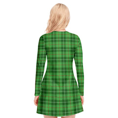 Galloway District Tartan Crest V-neck Long Sleeve Dress