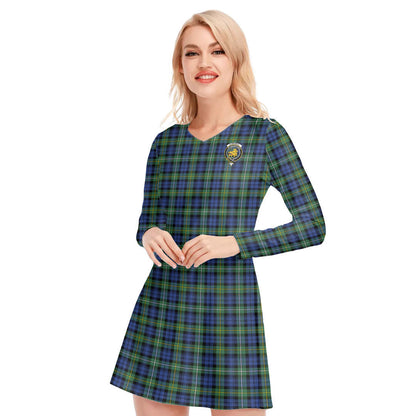 Campbell Argyll Ancient Tartan Crest V-neck Long Sleeve Dress