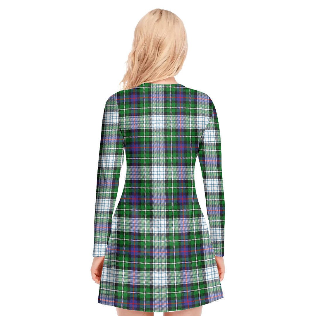 MacKenzie Dress Modern Tartan Crest V-neck Long Sleeve Dress