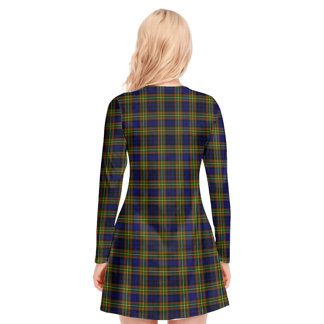 Clelland Modern Tartan Crest V-neck Long Sleeve Dress