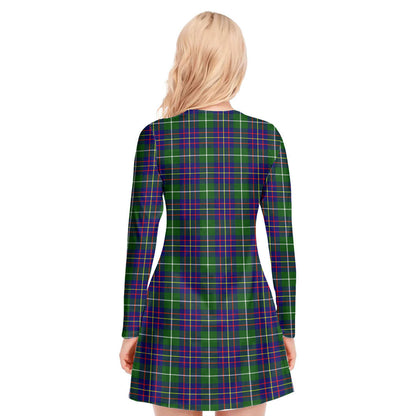 Inglis Modern Tartan Crest V-neck Long Sleeve Dress