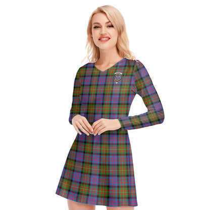 Carnegie Ancient Tartan Crest V-neck Long Sleeve Dress