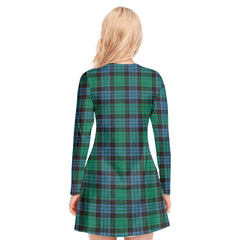 Stewart Old Ancient Tartan Crest V-neck Long Sleeve Dress