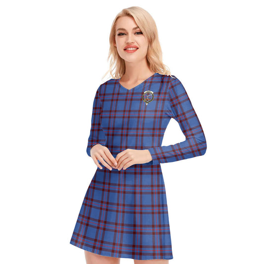 Elliot Modern Tartan Crest V-neck Long Sleeve Dress