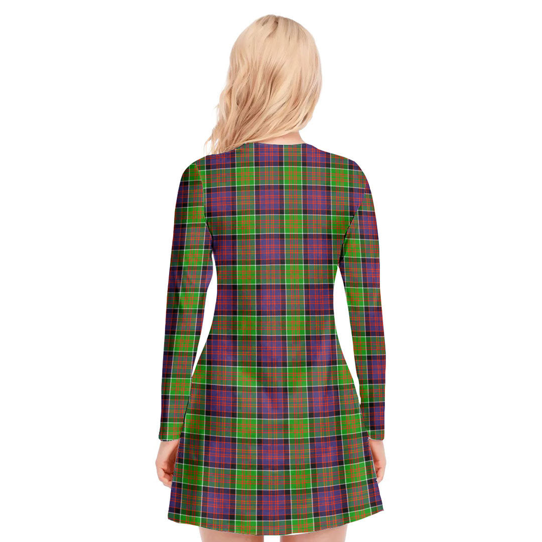 MacDonald of Clanranald Tartan Crest V-neck Long Sleeve Dress