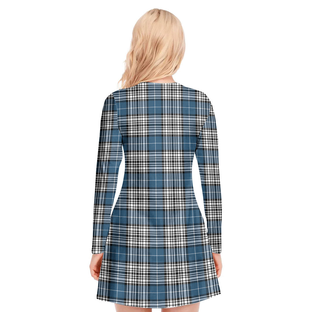 Napier Modern Tartan Crest V-neck Long Sleeve Dress