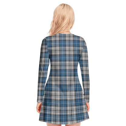 Napier Modern Tartan Crest V-neck Long Sleeve Dress