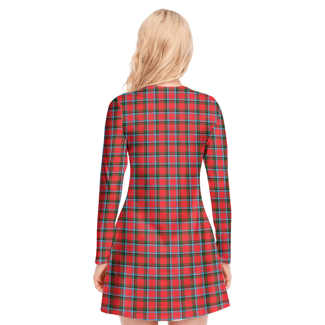 Sinclair Modern Tartan Crest V-neck Long Sleeve Dress