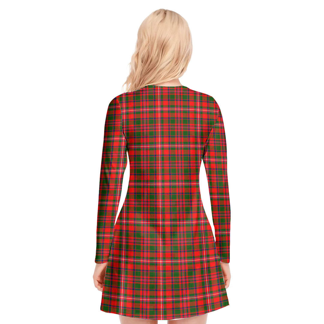 MacKinnon Modern Tartan Crest V-neck Long Sleeve Dress