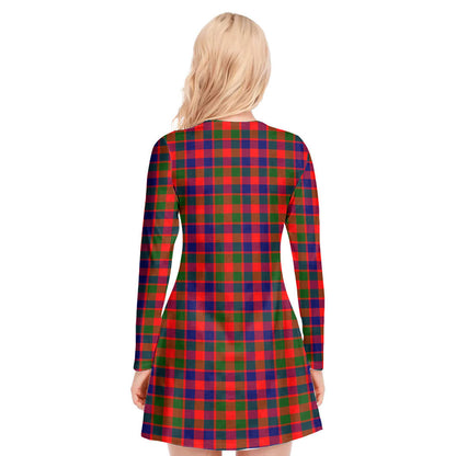 Gow Modern Tartan Crest V-neck Long Sleeve Dress