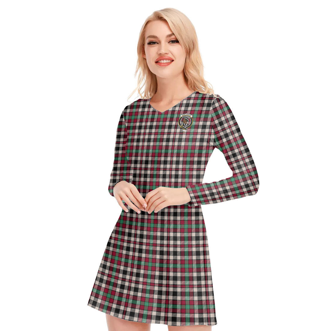 Borthwick Dress Ancient Tartan Crest V-neck Long Sleeve Dress