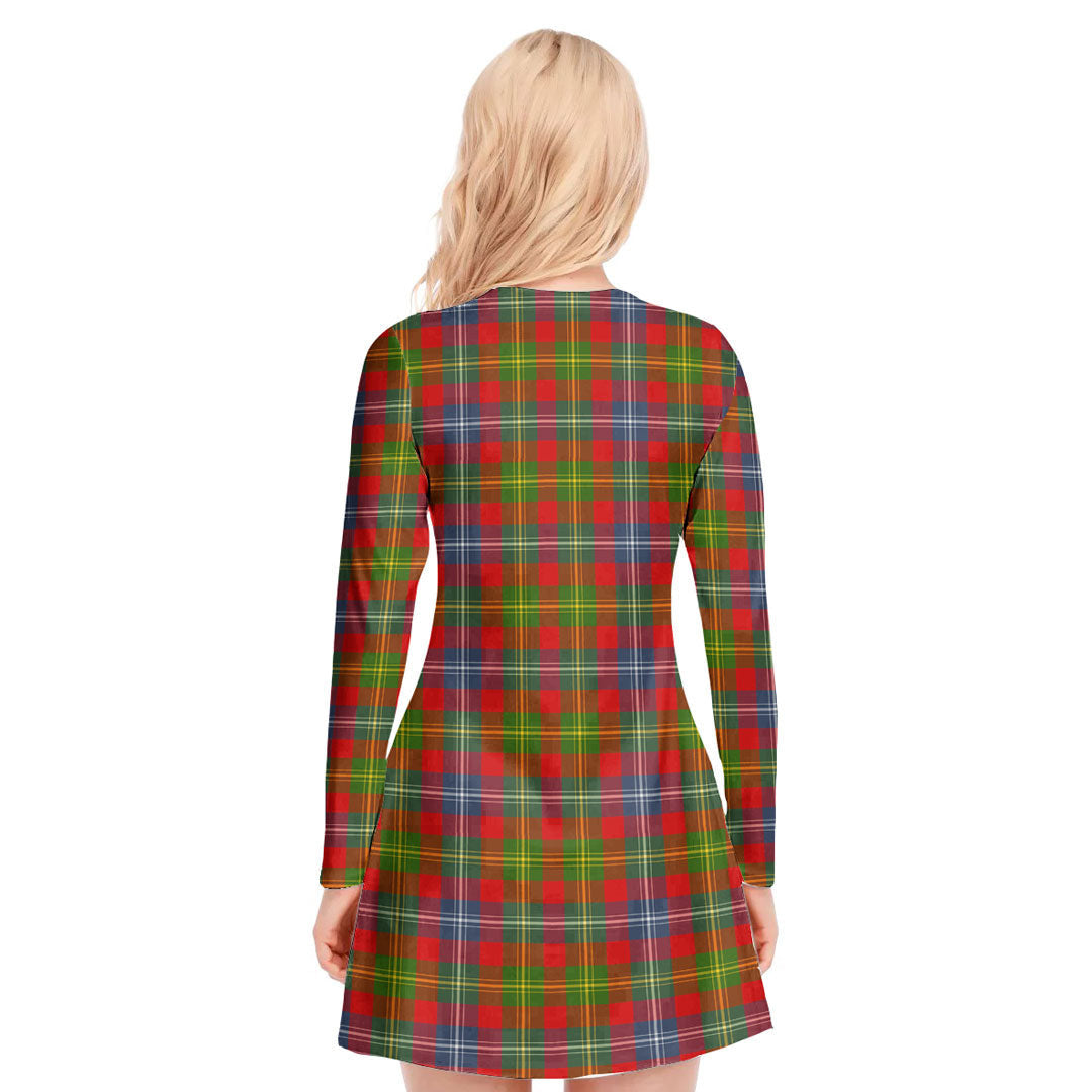 Forrester Tartan Crest V-neck Long Sleeve Dress