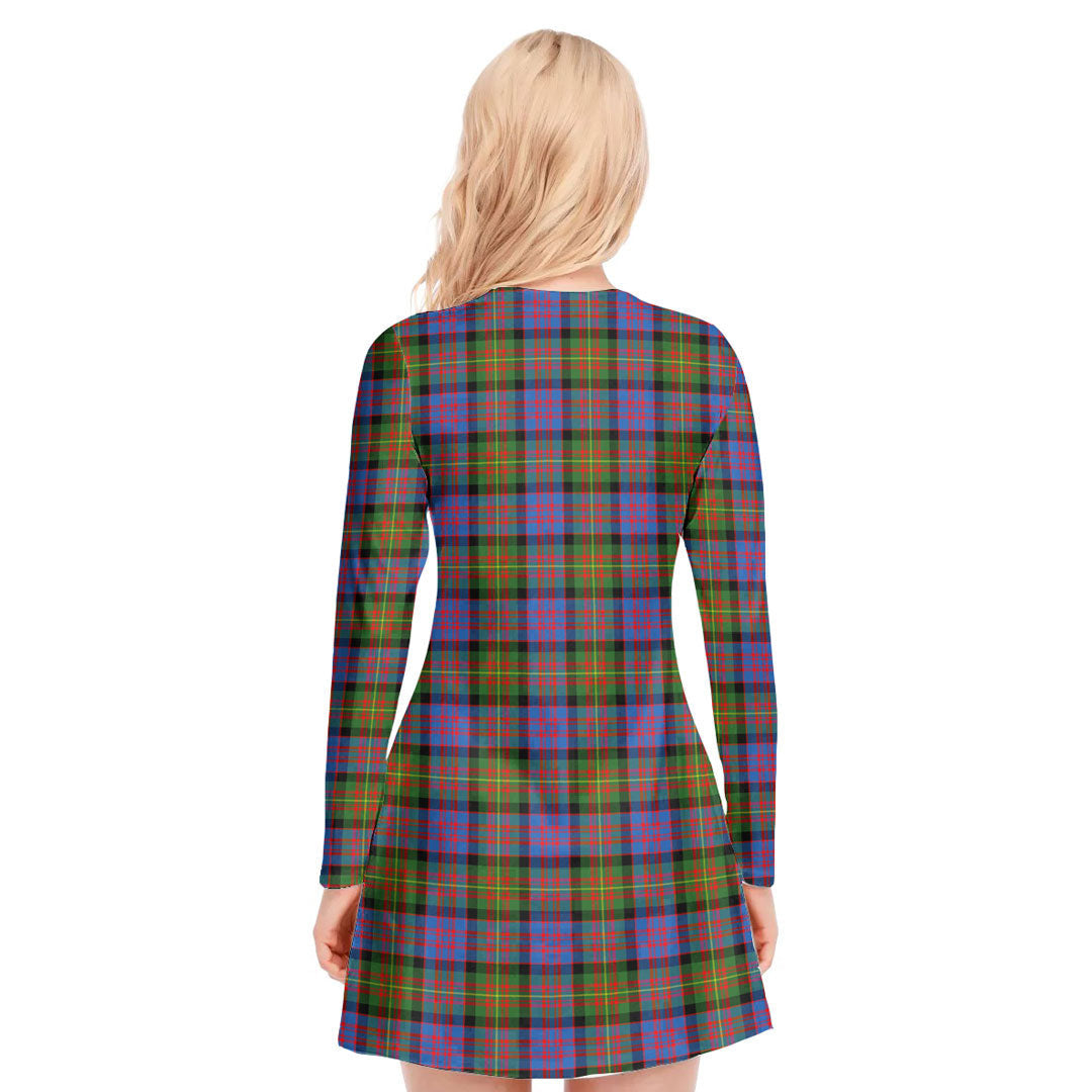 Carnegie Ancient Tartan Crest V-neck Long Sleeve Dress