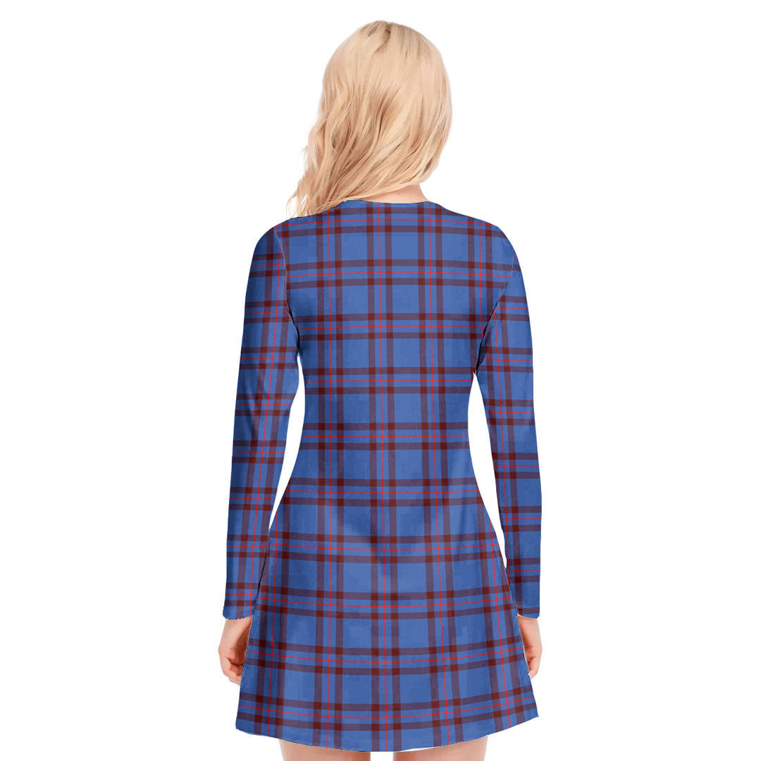 Elliot Modern Tartan Crest V-neck Long Sleeve Dress