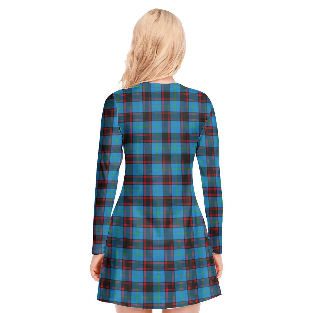 Home Ancient Tartan Crest V-neck Long Sleeve Dress