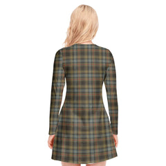 Stewart Hunting Weathered Tartan Crest V-neck Long Sleeve Dress