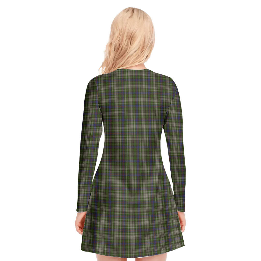 Davidson Tulloch Dress Tartan Crest V-neck Long Sleeve Dress