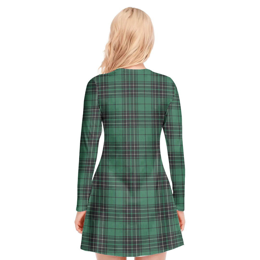 MacLean Hunting Ancient Tartan Crest V-neck Long Sleeve Dress