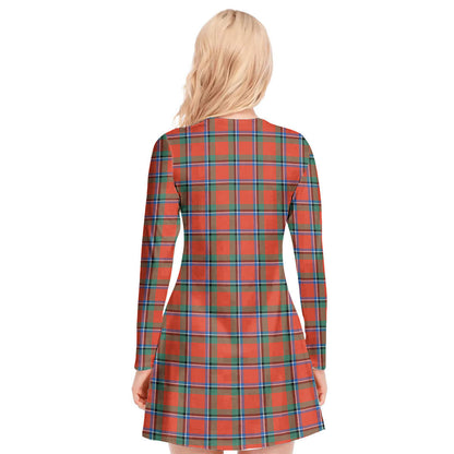 Sinclair Ancient Tartan Plaid V-neck Long Sleeve Dress