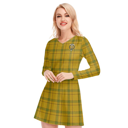 Houston Tartan Crest V-neck Long Sleeve Dress