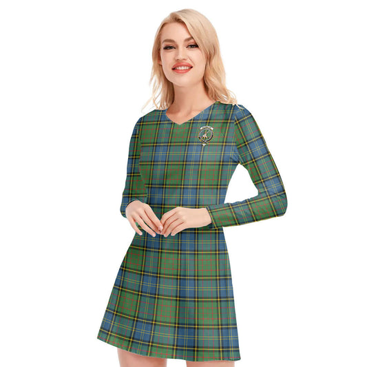 MacMillan Hunting Ancient Tartan Crest V-neck Long Sleeve Dress