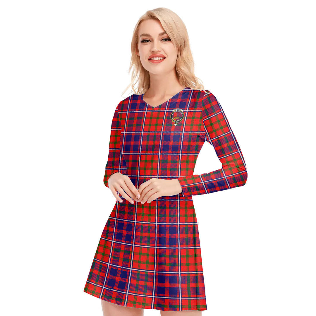 Cameron of Lochiel Modern Tartan Crest V-neck Long Sleeve Dress