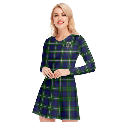 Forbes Modern Tartan Crest V-neck Long Sleeve Dress