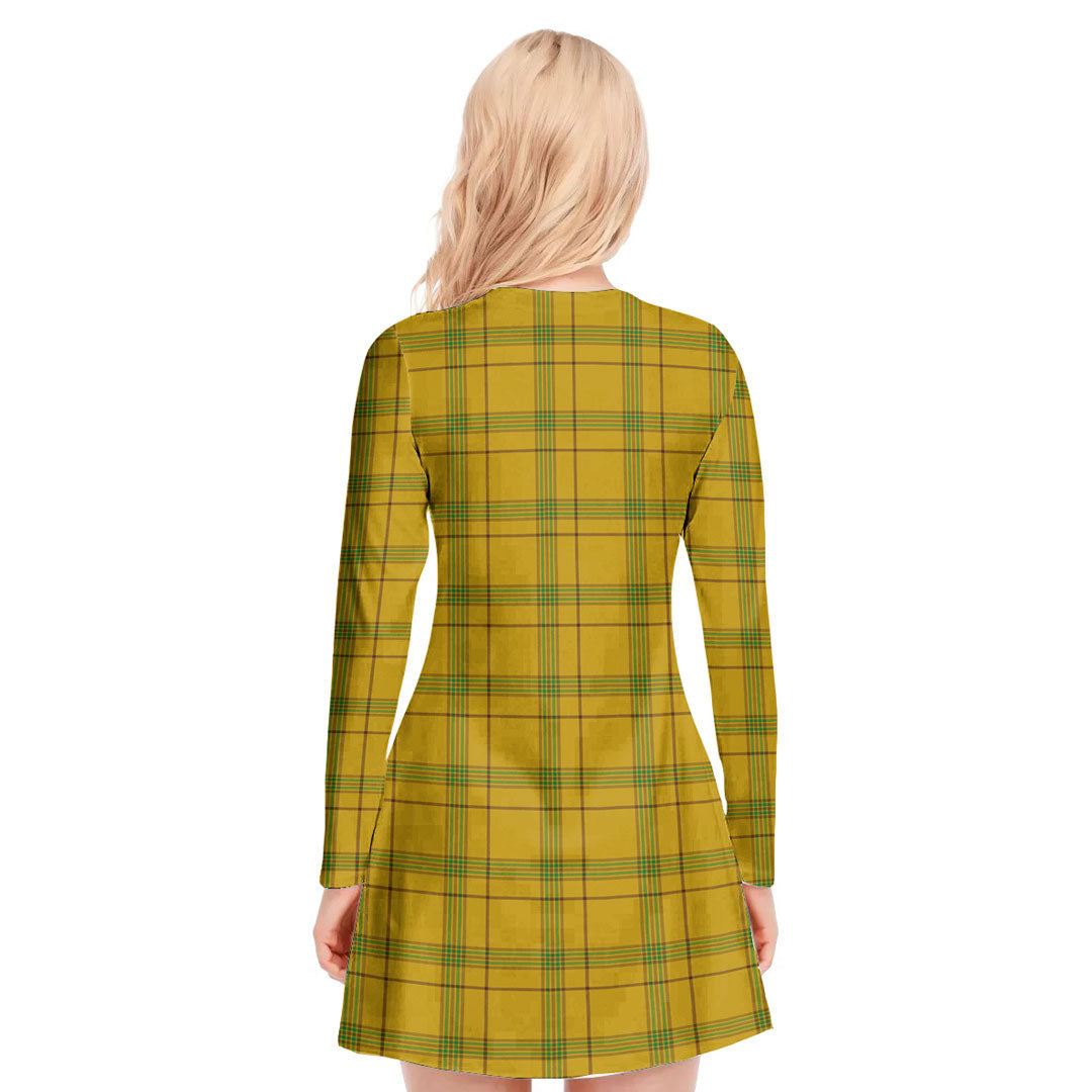 Houston Tartan Crest V-neck Long Sleeve Dress