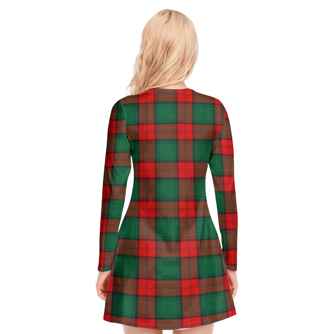 Stewart Atholl Modern Tartan Crest V-neck Long Sleeve Dress