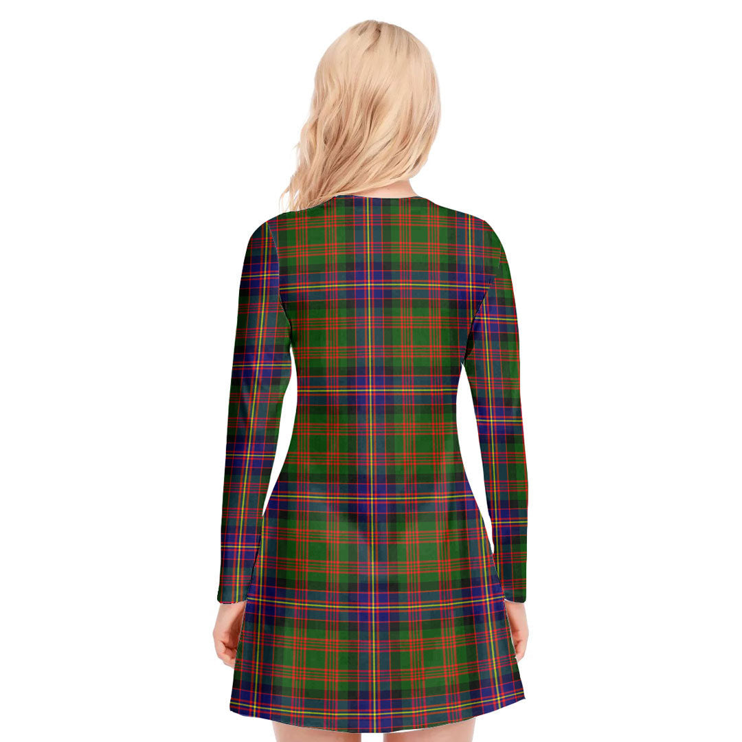 Cochrane Modern Tartan Crest V-neck Long Sleeve Dress