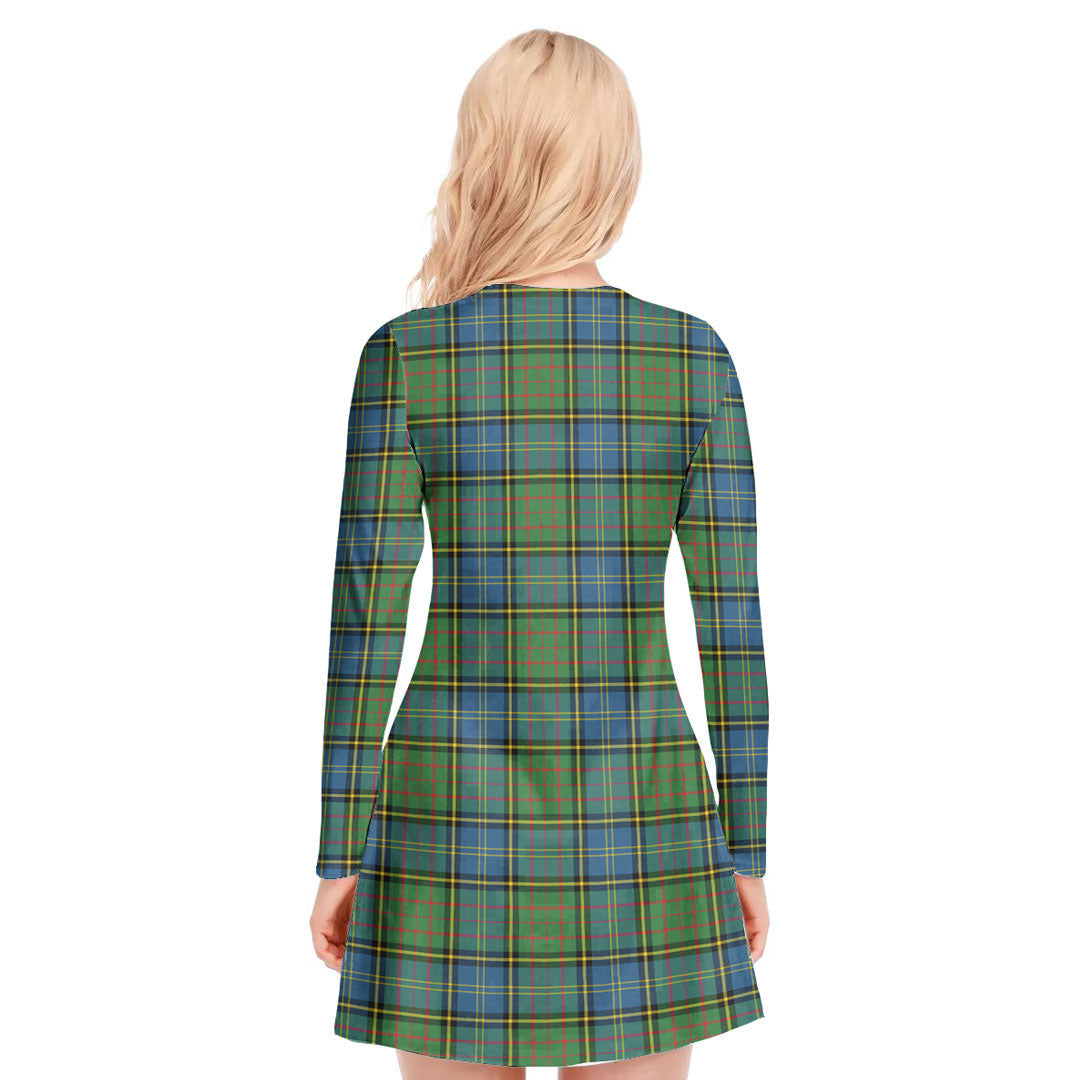 MacMillan Hunting Ancient Tartan Crest V-neck Long Sleeve Dress