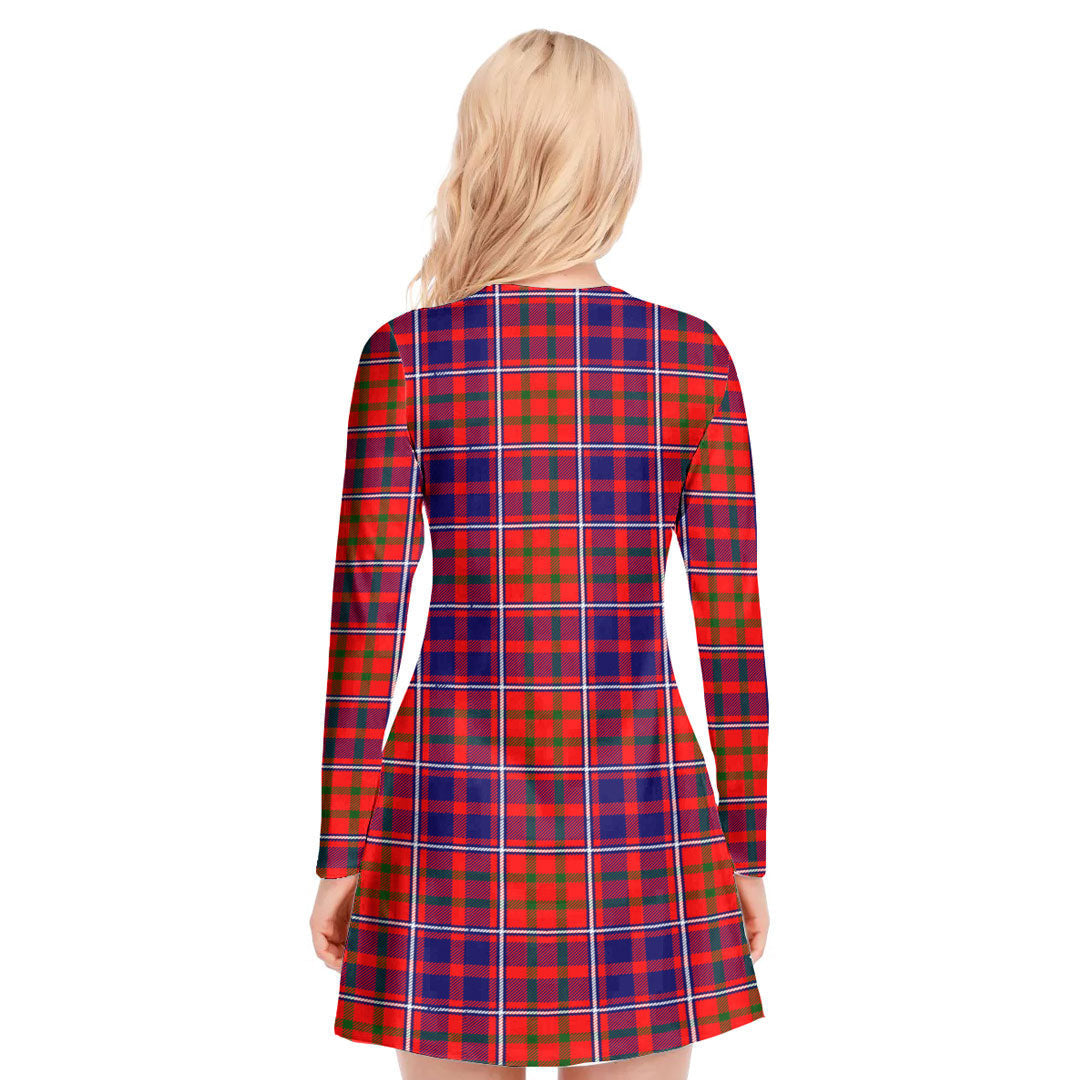 Cameron of Lochiel Modern Tartan Crest V-neck Long Sleeve Dress