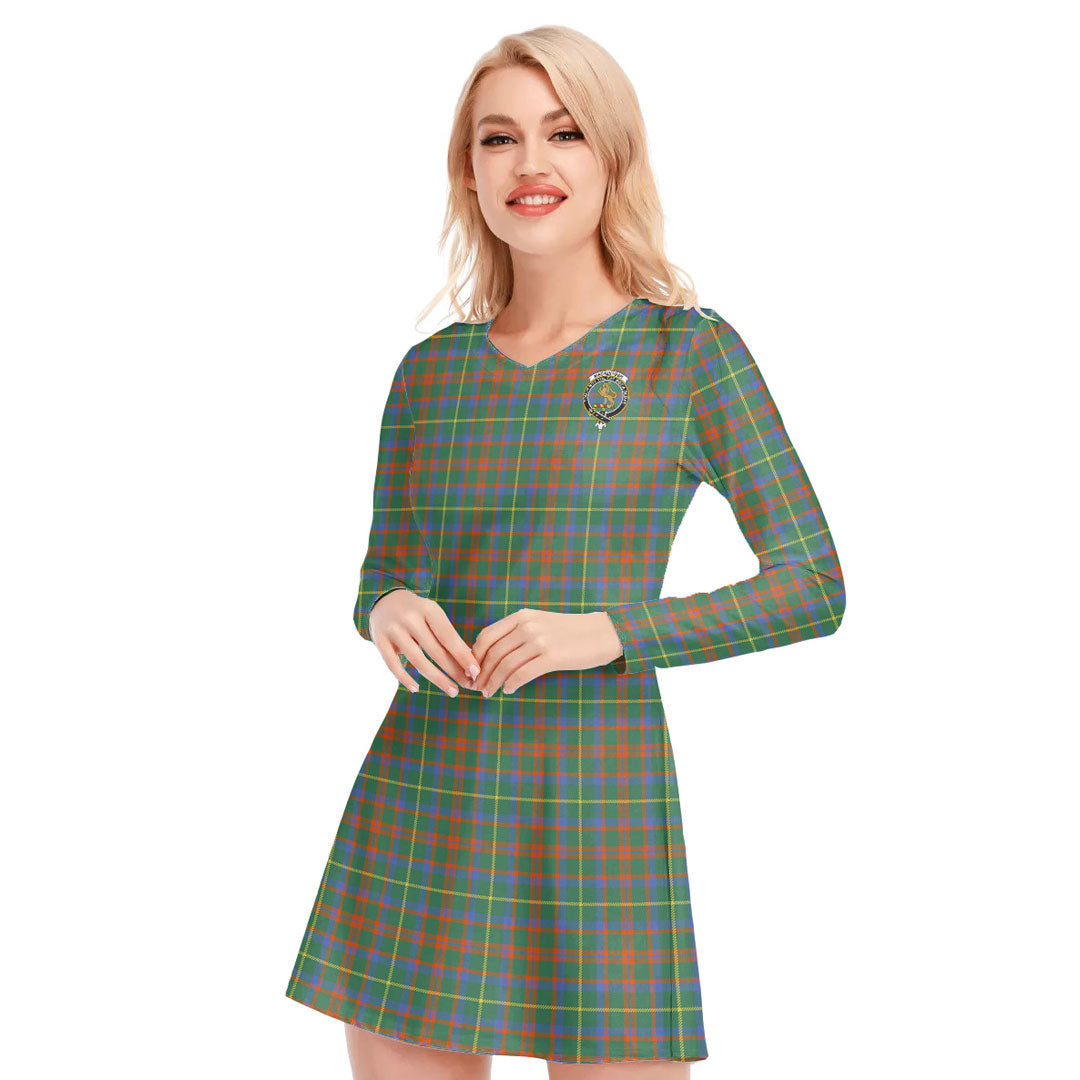 MacKintosh Hunting Ancient Tartan Crest V-neck Long Sleeve Dress